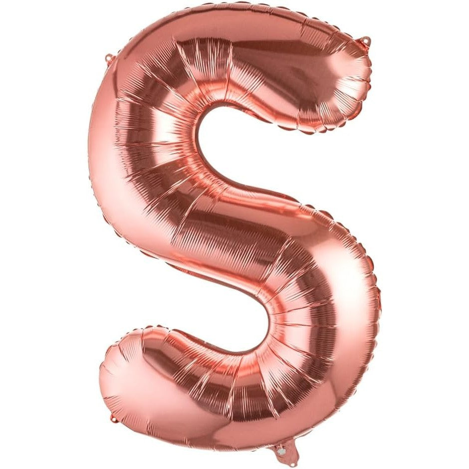 Balon Folie Metalizata Litera S, 100 Cm, Umflati Cu Heliu Sau Aer, Ambalaj Individual, Pai Inclus, Rose Gold - vivimall.ro