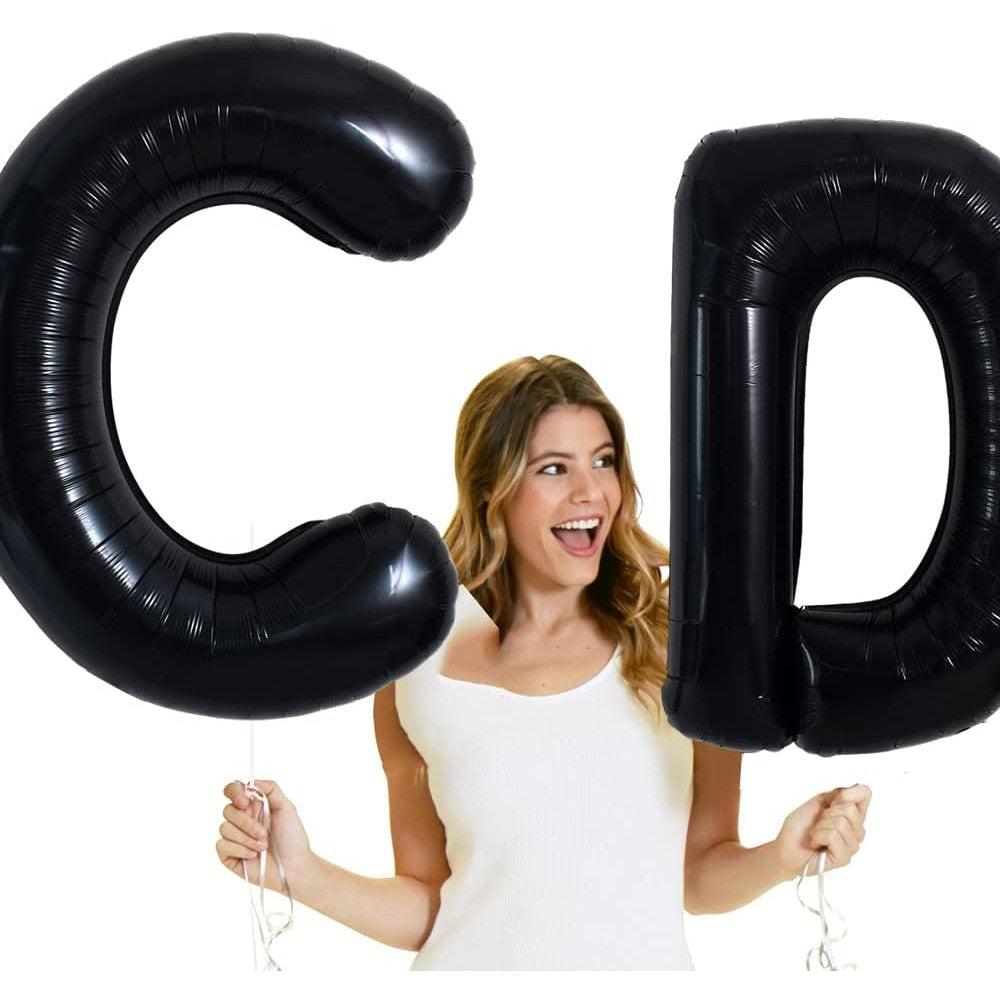 Balon din folie metalizata, 40 cm, Balon Folie Metalizata Litera D, Vivimall, 40 cm, Umflati cu Heliu sau Aer, Ambalaj Individual, Pai inclus, Negru, Litera D - vivimall.ro