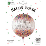 Balon din Folie Metalizata, Flippy, Figurina Rotunda 4D, Model Happy Birthday, Tema Aniversare, 24 x 63 cm, Ambalaj Individual, Pai inclus, Umflare cu Aer sau Heliu, Maro