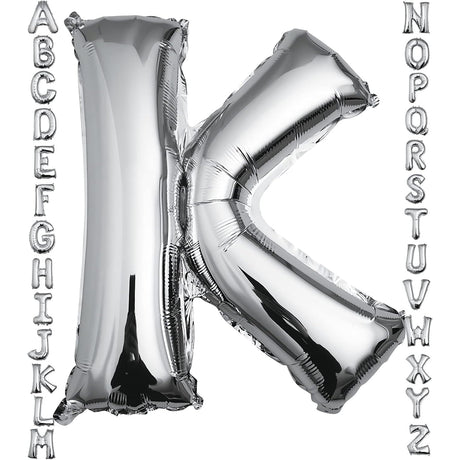 Balon Folie Metalizata Litera K, Vivimall, 80 cm, Umflati cu Heliu sau Aer, Ambalaj Individual, Pai inclus, Argintiu - vivimall.ro