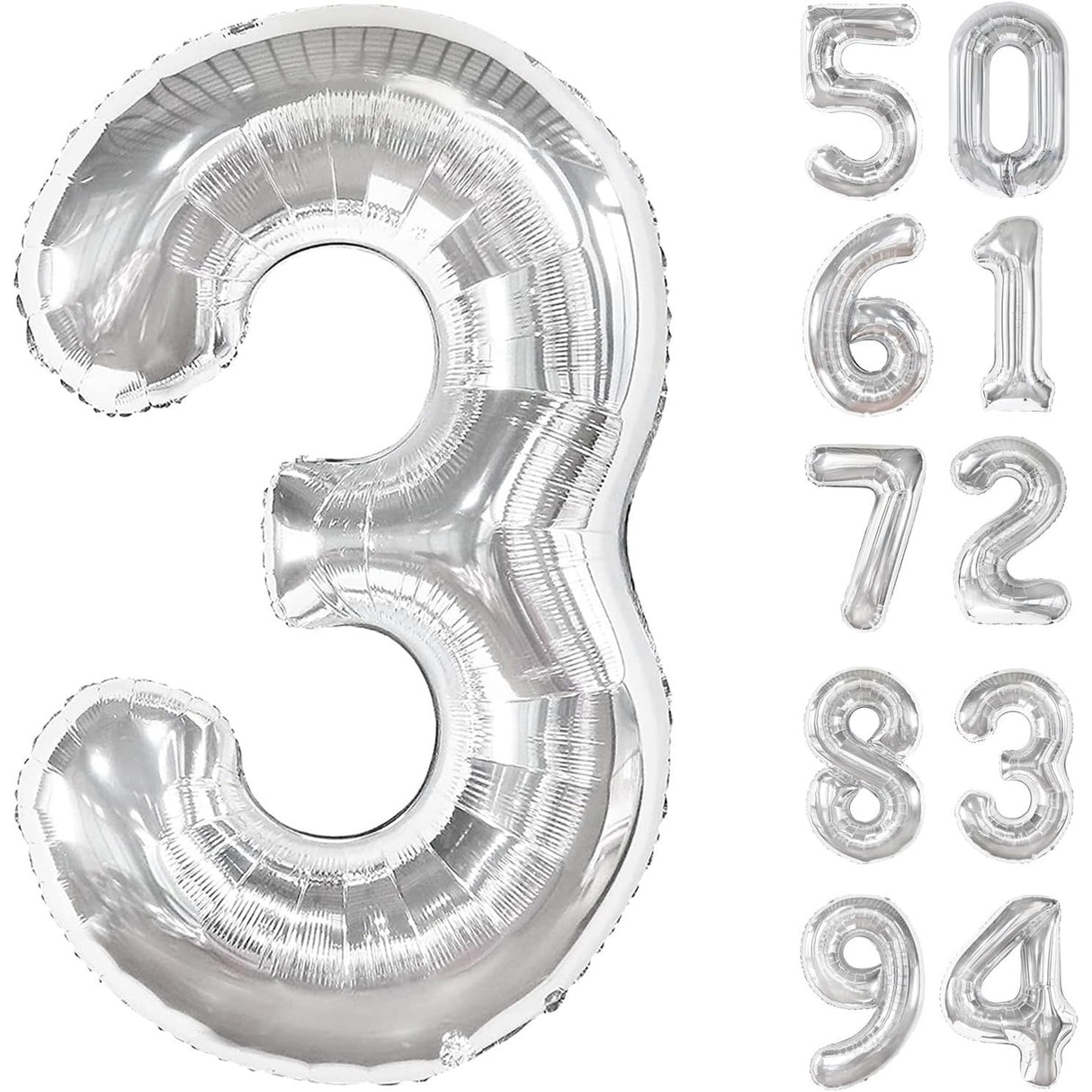 Balon Din Folie Metalizata, Figurina Cifra, Tema Aniversare 100 Cm, Ambalaj Individual, Pai Inclus, Umflare Cu Aer Sau Heliu, Cifra 3 - vivimall.ro