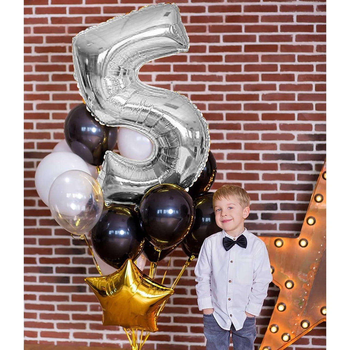 Balon Din Folie Metalizata, Figurina Cifra, Tema Aniversare 100 Cm, Ambalaj Individual, Pai Inclus, Umflare Cu Aer Sau Heliu, Cifra 5 - vivimall.ro