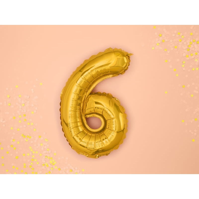 Balon Din Folie Metalizata, Figurina Cifra, Tema Aniversare 100 Cm, Ambalaj Individual, Pai Inclus, Umflare Cu Aer Sau Heliu, Cifra 6 - vivimall.ro