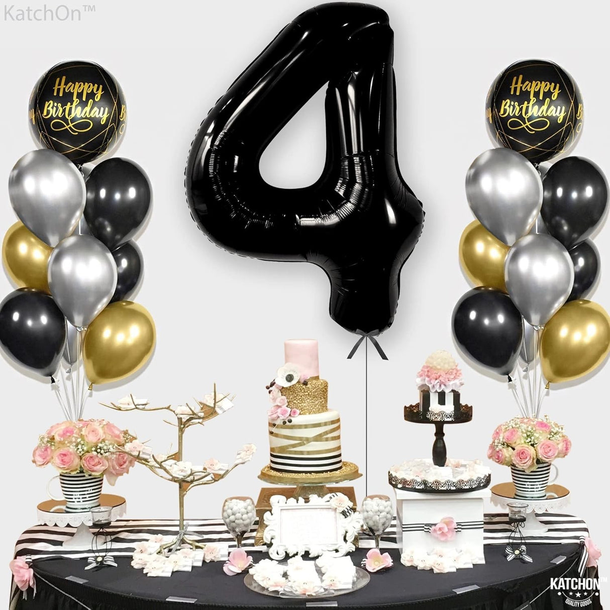 Balon Din Folie Metalizata, Figurina Cifra, Tema Aniversare 100 Cm, Ambalaj Individual, Pai Inclus, Umflare Cu Aer Sau Heliu, Cifra 4 - vivimall.ro