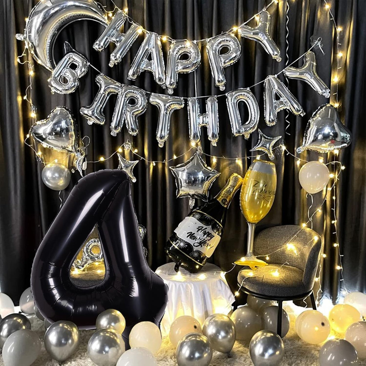 Balon Din Folie Metalizata, Figurina Cifra, Tema Aniversare 100 Cm, Ambalaj Individual, Pai Inclus, Umflare Cu Aer Sau Heliu, Cifra 4 - vivimall.ro