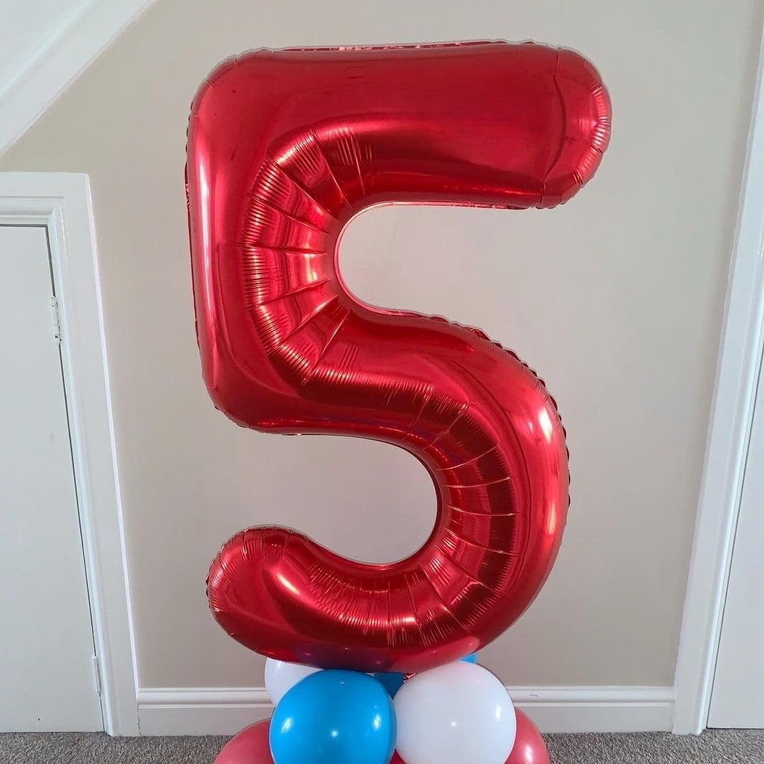 Balon Din Folie Metalizata, Figurina Cifra, Tema Aniversare 100 Cm, Ambalaj Individual, Pai Inclus, Umflare Cu Aer Sau Heliu, Cifra 5