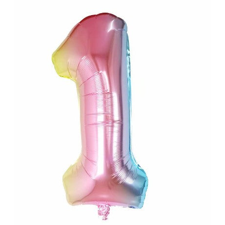 Balon din Folie Metalizata Vivimall, Figurina Cifra Gradient, Tema Aniversare 40 cm, Ambalaj Individual, Pai inclus, Umflare cu Aer sau Heliu, Multicolor, Cifra 1