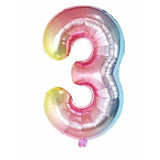 Balon din Folie Metalizata Vivimall, Figurina Cifra Gradient, Tema Aniversare 40 cm, Ambalaj Individual, Pai inclus, Umflare cu Aer sau Heliu, Multicolor, Cifra 3