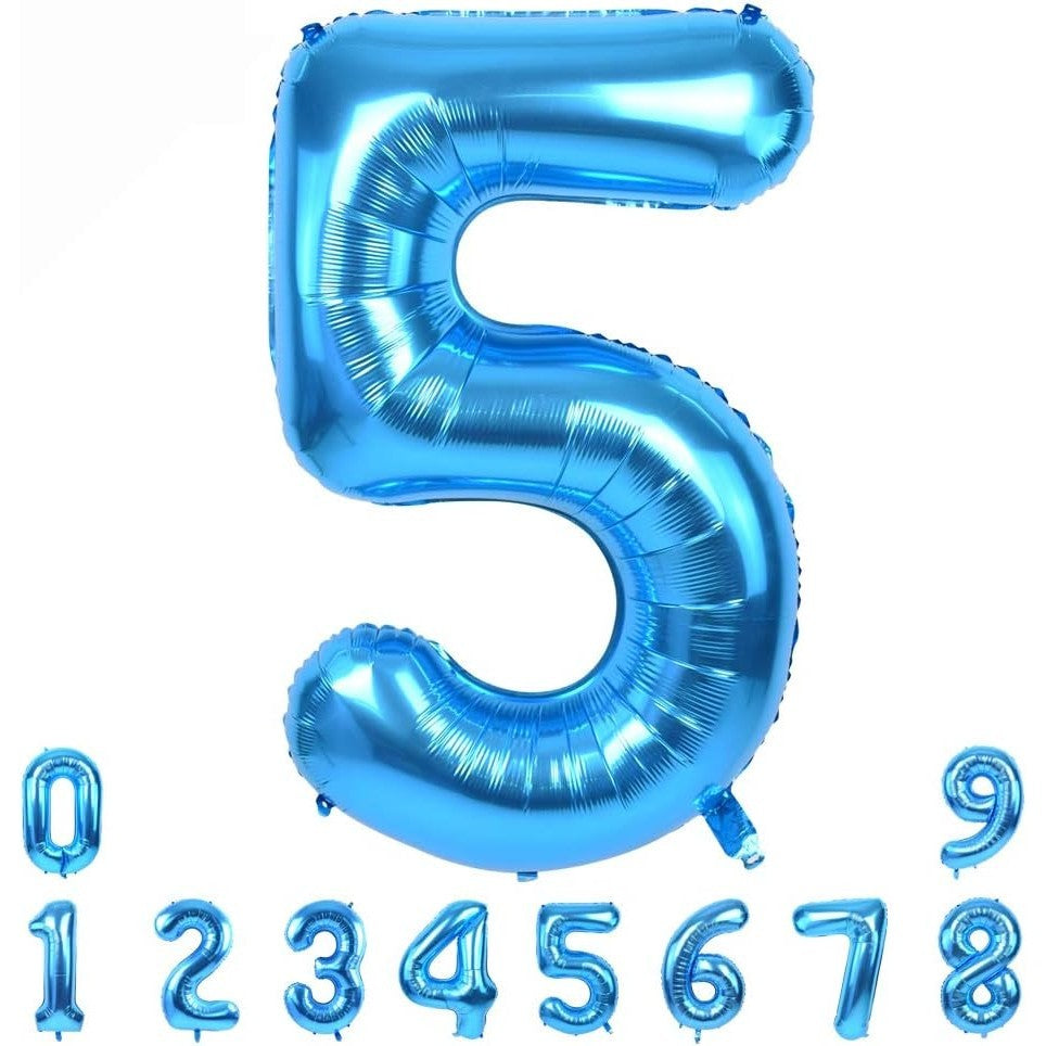 Balon Din Folie Metalizata, Figurina Cifra, Tema Aniversare 100 Cm, Ambalaj Individual, Pai Inclus, Umflare Cu Aer Sau Heliu, Cifra 5 - vivimall.ro
