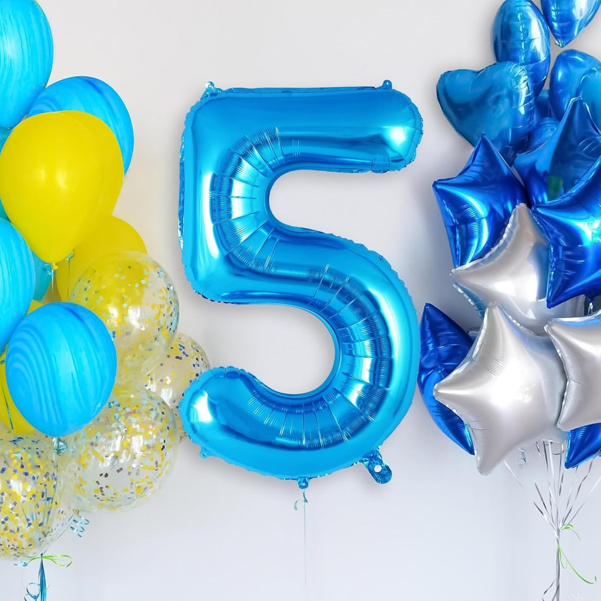 Balon Din Folie Metalizata, Figurina Cifra, Tema Aniversare 100 Cm, Ambalaj Individual, Pai Inclus, Umflare Cu Aer Sau Heliu, Cifra 5 - vivimall.ro