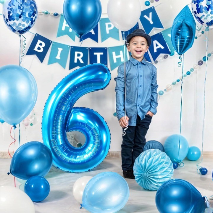 Balon Din Folie Metalizata, Figurina Cifra, Tema Aniversare 100 Cm, Ambalaj Individual, Pai Inclus, Umflare Cu Aer Sau Heliu, Cifra 6