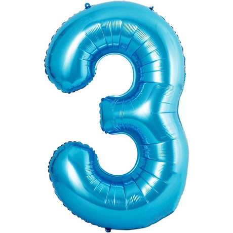 Balon din Folie Metalizata Vivimall, Figurina Cifra si Coroana, Tema Aniversare 100 cm, Ambalaj Individual, Pai inclus, Umflare cu Aer sau Heliu, Albastru, Cifra 3