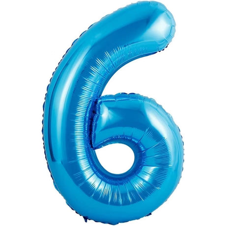 Balon din Folie Metalizata Vivimall, Figurina Cifra si Coroana, Tema Aniversare 100 cm, Ambalaj Individual, Pai inclus, Umflare cu Aer sau Heliu, Albastru, Cifra 6