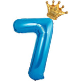 Balon Din Folie Metalizata Figurina Cifra Si Coroana, Tema Aniversare 100 Cm, Ambalaj Individual, Pai Inclus, Umflare Cu Aer Sau Heliu, Cifra 7 - vivimall.ro