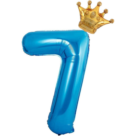 Balon Din Folie Metalizata Figurina Cifra Si Coroana, Tema Aniversare 100 Cm, Ambalaj Individual, Pai Inclus, Umflare Cu Aer Sau Heliu, Cifra 7 - vivimall.ro