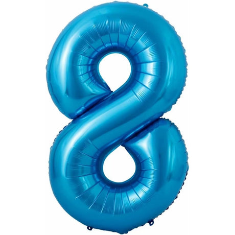 Balon din Folie Metalizata Vivimall, Figurina Cifra si Coroana, Tema Aniversare 100 cm, Ambalaj Individual, Pai inclus, Umflare cu Aer sau Heliu, Albastru, Cifra 8