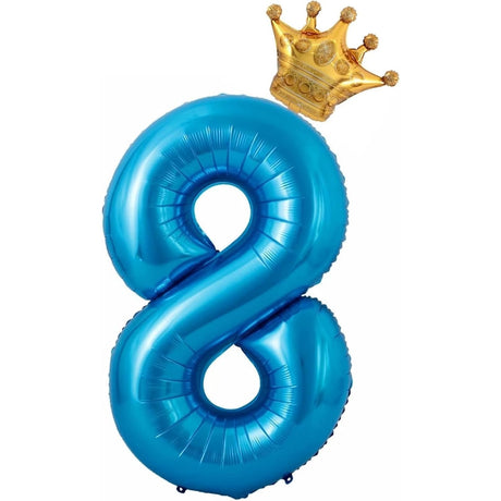 Balon Din Folie Metalizata Figurina Cifra Si Coroana, Tema Aniversare 100 Cm, Ambalaj Individual, Pai Inclus, Umflare Cu Aer Sau Heliu, Cifra 8 - vivimall.ro