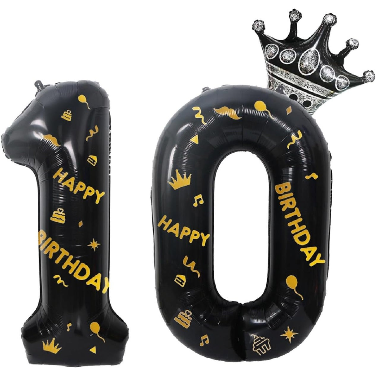 Balon din Folie Metalizata Vivimall, Figurina Cifra si Coroana, Scris Happy Birthday, Tema Aniversare 100 cm, Ambalaj Individual, Pai inclus, Umflare cu Aer sau Heliu, Negru, Cifra 0