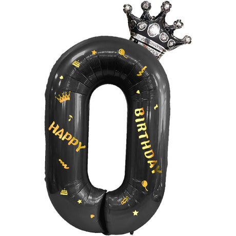 Balon Din Folie Metalizata Figurina Cifra Si Coroana, Scris Happy Birthday, Tema Aniversare 100 Cm, Ambalaj Individual, Pai Inclus, Umflare Cu Aer Sau Heliu, Cifra 0 - vivimall.ro