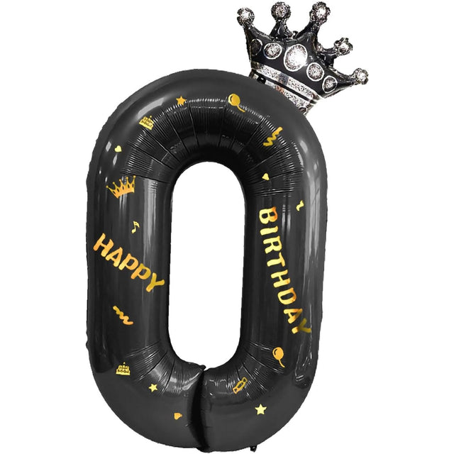 Balon Din Folie Metalizata Figurina Cifra Si Coroana, Scris Happy Birthday, Tema Aniversare 100 Cm, Ambalaj Individual, Pai Inclus, Umflare Cu Aer Sau Heliu, Cifra 0 - vivimall.ro