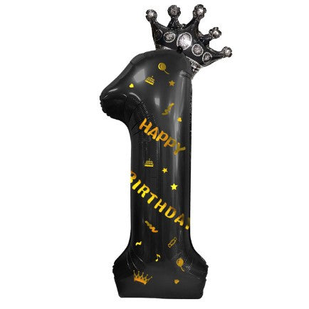 Balon Din Folie Metalizata Figurina Cifra Si Coroana, Scris Happy Birthday, Tema Aniversare 100 Cm, Ambalaj Individual, Pai Inclus, Umflare Cu Aer Sau Heliu, Cifra 1 - vivimall.ro