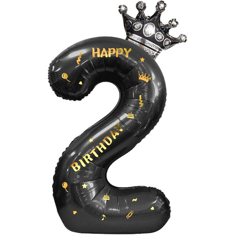 Balon Din Folie Metalizata Figurina Cifra Si Coroana, Scris Happy Birthday, Tema Aniversare 100 Cm, Ambalaj Individual, Pai Inclus, Umflare Cu Aer Sau Heliu, Cifra 2 - vivimall.ro