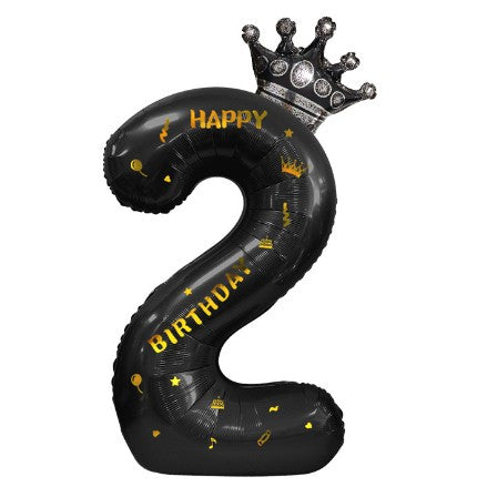 Balon Din Folie Metalizata Figurina Cifra Si Coroana, Scris Happy Birthday, Tema Aniversare 100 Cm, Ambalaj Individual, Pai Inclus, Umflare Cu Aer Sau Heliu, Cifra 2 - vivimall.ro