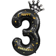 Balon Din Folie Metalizata Figurina Cifra Si Coroana, Scris Happy Birthday, Tema Aniversare 100 Cm, Ambalaj Individual, Pai Inclus, Umflare Cu Aer Sau Heliu, Cifra 3 - vivimall.ro