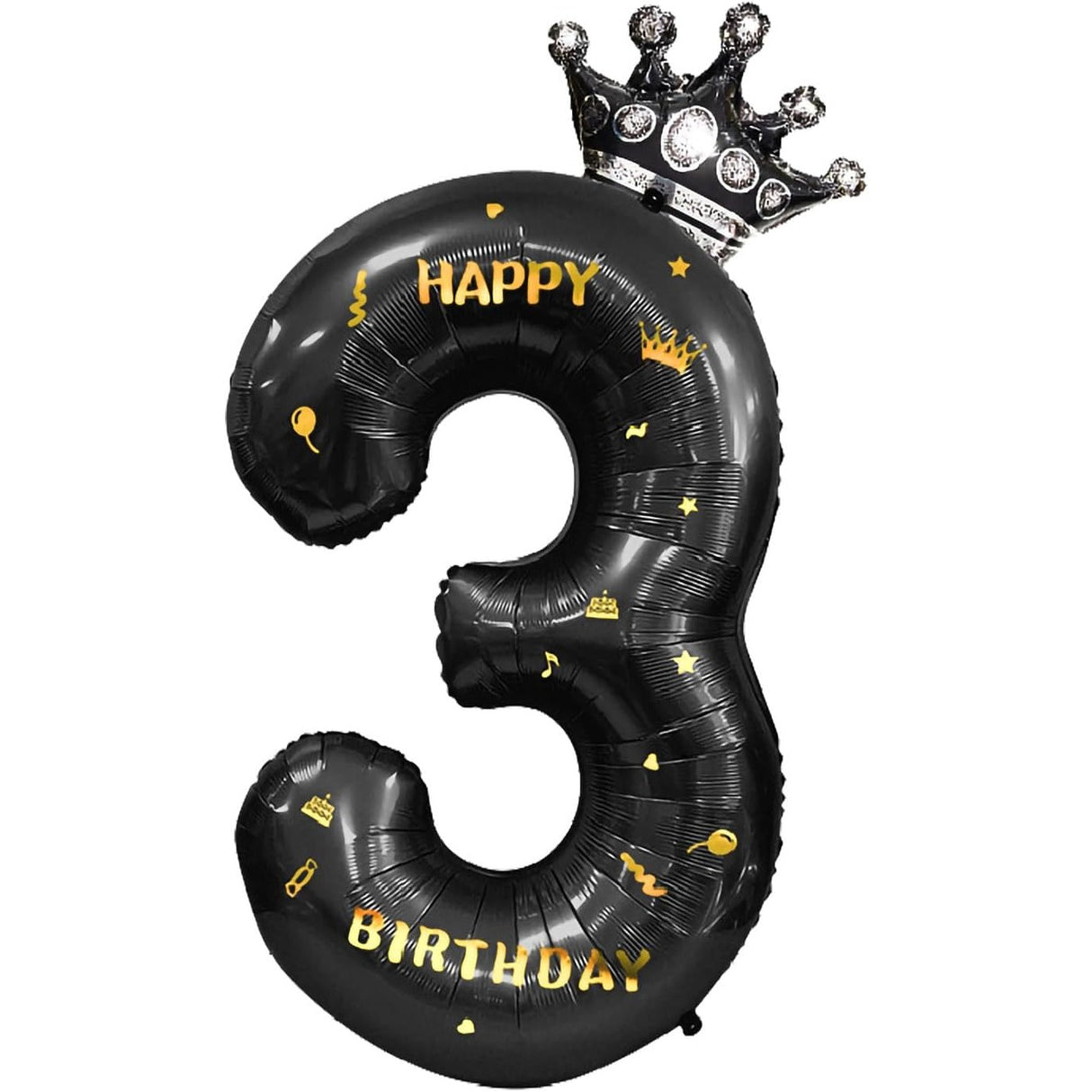 Balon Din Folie Metalizata Figurina Cifra Si Coroana, Scris Happy Birthday, Tema Aniversare 100 Cm, Ambalaj Individual, Pai Inclus, Umflare Cu Aer Sau Heliu, Cifra 3 - vivimall.ro