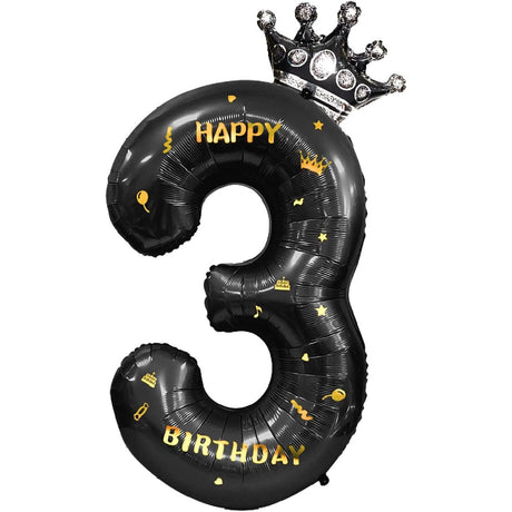 Balon Din Folie Metalizata Figurina Cifra Si Coroana, Scris Happy Birthday, Tema Aniversare 100 Cm, Ambalaj Individual, Pai Inclus, Umflare Cu Aer Sau Heliu, Cifra 3 - vivimall.ro