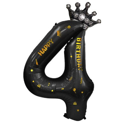 Balon Din Folie Metalizata Figurina Cifra Si Coroana, Scris Happy Birthday, Tema Aniversare 100 Cm, Ambalaj Individual, Pai Inclus, Umflare Cu Aer Sau Heliu, Cifra 4 - vivimall.ro