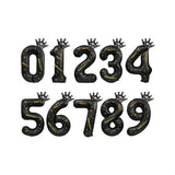 Balon din Folie Metalizata Vivimall, Figurina Cifra si Coroana, Scris Happy Birthday, Tema Aniversare 100 cm, Ambalaj Individual, Pai inclus, Umflare cu Aer sau Heliu, Negru, Cifra 5