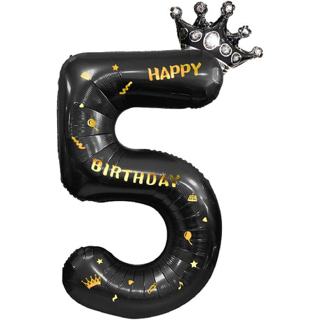 Balon Din Folie Metalizata Figurina Cifra Si Coroana, Scris Happy Birthday, Tema Aniversare 100 Cm, Ambalaj Individual, Pai Inclus, Umflare Cu Aer Sau Heliu, Cifra 5 - vivimall.ro