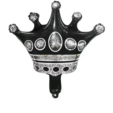 Balon din Folie Metalizata Vivimall, Figurina Cifra si Coroana, Scris Happy Birthday, Tema Aniversare 100 cm, Ambalaj Individual, Pai inclus, Umflare cu Aer sau Heliu, Negru, Cifra 6