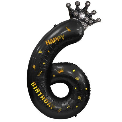 Balon Din Folie Metalizata Figurina Cifra Si Coroana, Scris Happy Birthday, Tema Aniversare 100 Cm, Ambalaj Individual, Pai Inclus, Umflare Cu Aer Sau Heliu, Cifra 6 - vivimall.ro