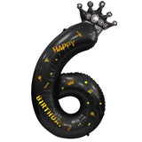 Balon Din Folie Metalizata Figurina Cifra Si Coroana, Scris Happy Birthday, Tema Aniversare 100 Cm, Ambalaj Individual, Pai Inclus, Umflare Cu Aer Sau Heliu, Cifra 6 - vivimall.ro
