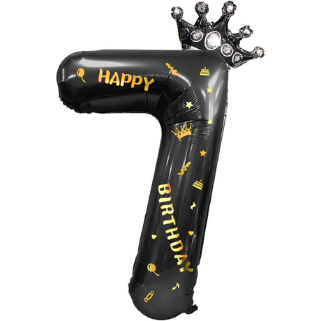 Balon Din Folie Metalizata Figurina Cifra Si Coroana, Scris Happy Birthday, Tema Aniversare 100 Cm, Ambalaj Individual, Pai Inclus, Umflare Cu Aer Sau Heliu, Cifra 7 - vivimall.ro