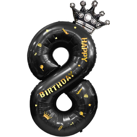 Balon Din Folie Metalizata Figurina Cifra Si Coroana, Scris Happy Birthday, Tema Aniversare 100 Cm, Ambalaj Individual, Pai Inclus, Umflare Cu Aer Sau Heliu, Cifra 8 - vivimall.ro