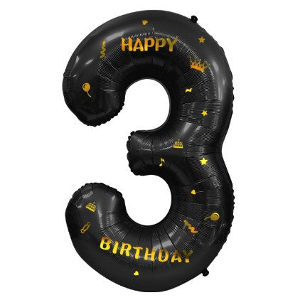 Balon Din Folie Metalizata Figurina Cifra, Scris Happy Birthday, Tema Aniversare 100 Cm, Ambalaj Individual, Pai Inclus, Umflare Cu Aer Sau Heliu, Cifra 3 - vivimall.ro