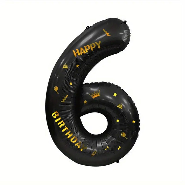 Balon Din Folie Metalizata Figurina Cifra, Scris Happy Birthday, Tema Aniversare 100 Cm, Ambalaj Individual, Pai Inclus, Umflare Cu Aer Sau Heliu, Cifra 6 - vivimall.ro