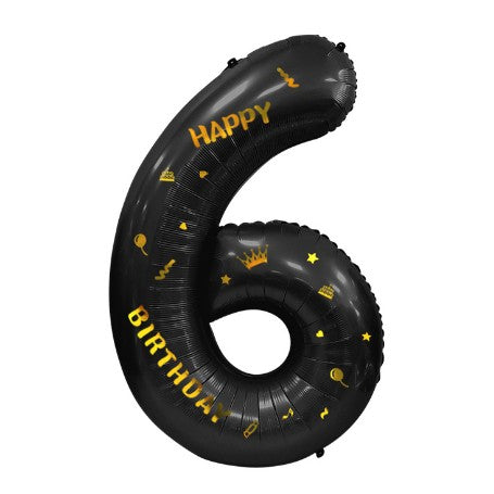 Balon Din Folie Metalizata Figurina Cifra, Scris Happy Birthday, Tema Aniversare 100 Cm, Ambalaj Individual, Pai Inclus, Umflare Cu Aer Sau Heliu, Cifra 6 - vivimall.ro