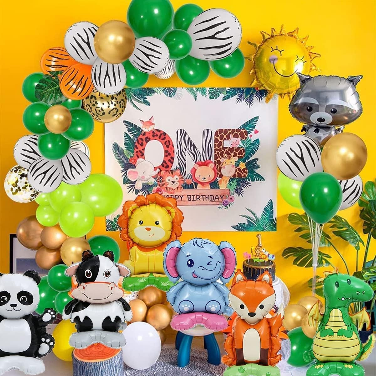Balon Din Folie Metalizata, Mini Figurine Animalute, Tematica Aniversare, Ambalaj Individual, Pai Inclus, Umflare Cu Aer Sau Heliu