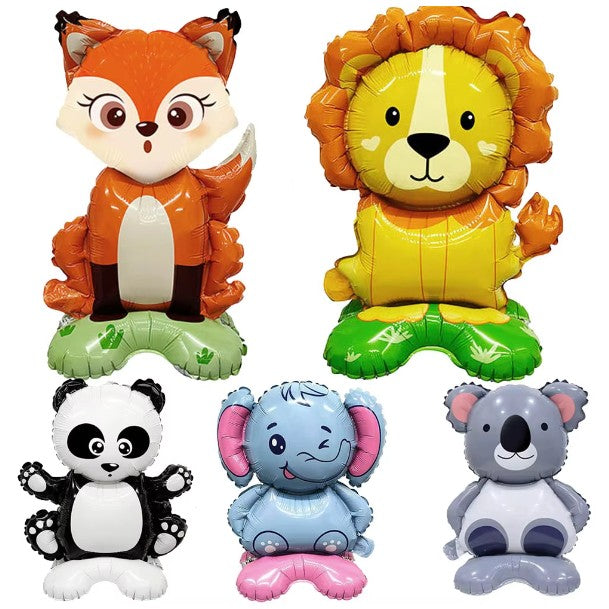 Balon Din Folie Metalizata, Mini Figurine Animalute, Tematica Aniversare, Ambalaj Individual, Pai Inclus, Umflare Cu Aer Sau Heliu