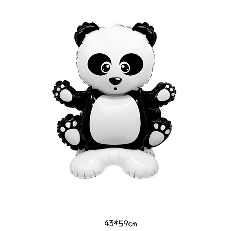 Balon din Folie Metalizata, Flippy, Figurine Animăluțe, Model Panda, 43x59cm, Ambalaj Individual, Pai Inclus, Umflare cu Aer sau Heliu, Alb Negru