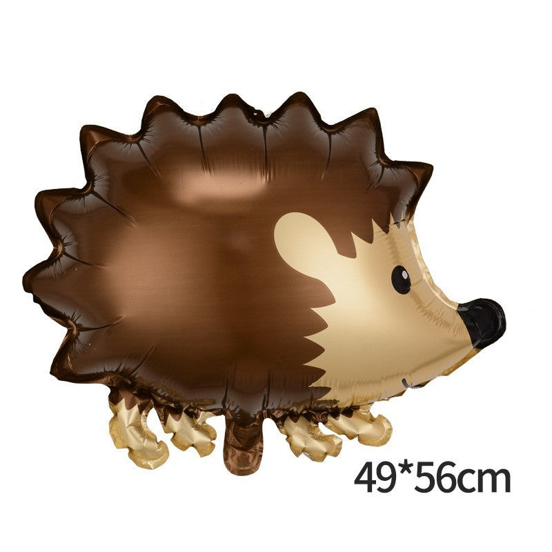 Balon din Folie Metalizata, Vivimall, Figurine Animalute, Model Arici, 49x56 cm, Ambalaj Individual, Pai Inclus, Umflare cu Aer sau Heliu, Maro