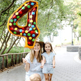 Balon din Folie Metalizata Vivimall, Figurina Cifra, Imprimeu Gogosi, Tema Aniversare 100 cm, Ambalaj Individual, Pai inclus, Umflare cu Aer sau Heliu, Multicolor, Cifra 4