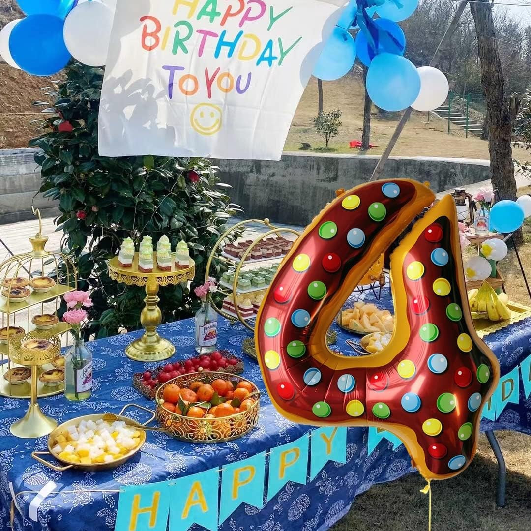 Balon Din Folie Metalizata Figurina Cifra, Imprimeu Gogosi, Tema Aniversare 100 Cm, Ambalaj Individual, Pai Inclus, Umflare Cu Aer Sau Heliu, Cifra 4 - vivimall.ro