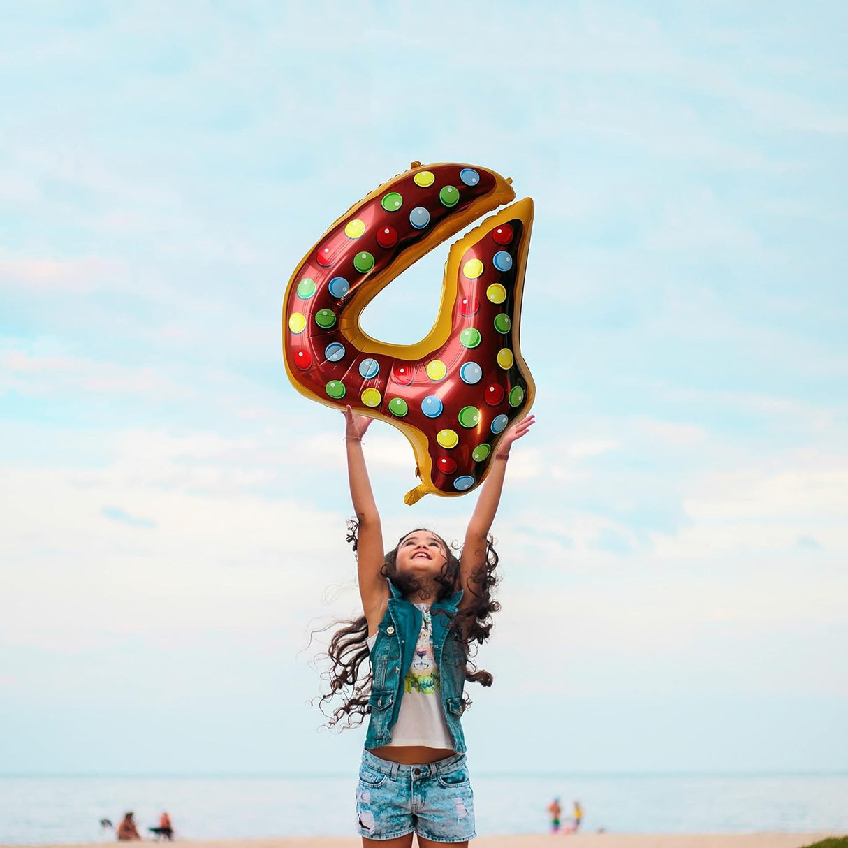 Balon Din Folie Metalizata Figurina Cifra, Imprimeu Gogosi, Tema Aniversare 100 Cm, Ambalaj Individual, Pai Inclus, Umflare Cu Aer Sau Heliu, Cifra 4 - vivimall.ro