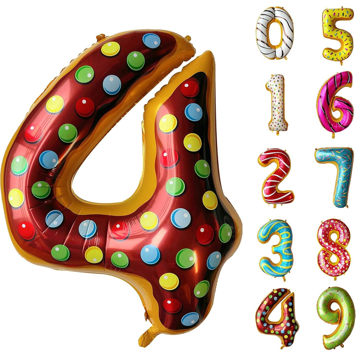 Balon Din Folie Metalizata Figurina Cifra, Imprimeu Gogosi, Tema Aniversare 100 Cm, Ambalaj Individual, Pai Inclus, Umflare Cu Aer Sau Heliu, Cifra 4 - vivimall.ro