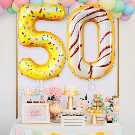 Balon Din Folie Metalizata Figurina Cifra, Imprimeu Gogosi, Tema Aniversare 100 Cm, Ambalaj Individual, Pai Inclus, Umflare Cu Aer Sau Heliu, Cifra 5 - vivimall.ro